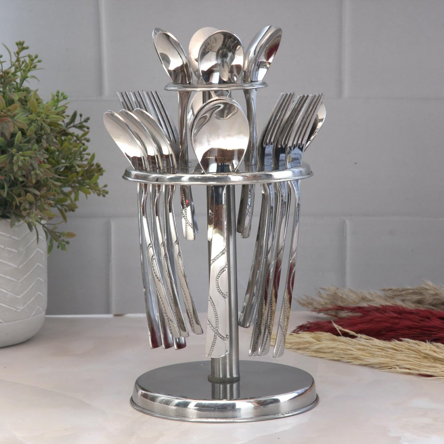25pc Stainless Steel Beauty Cutlery | Spoons Forks Stand | Silver