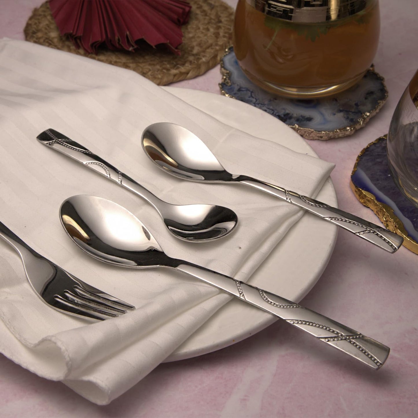 25pc Stainless Steel Beauty Cutlery | Spoons Forks Stand | Silver