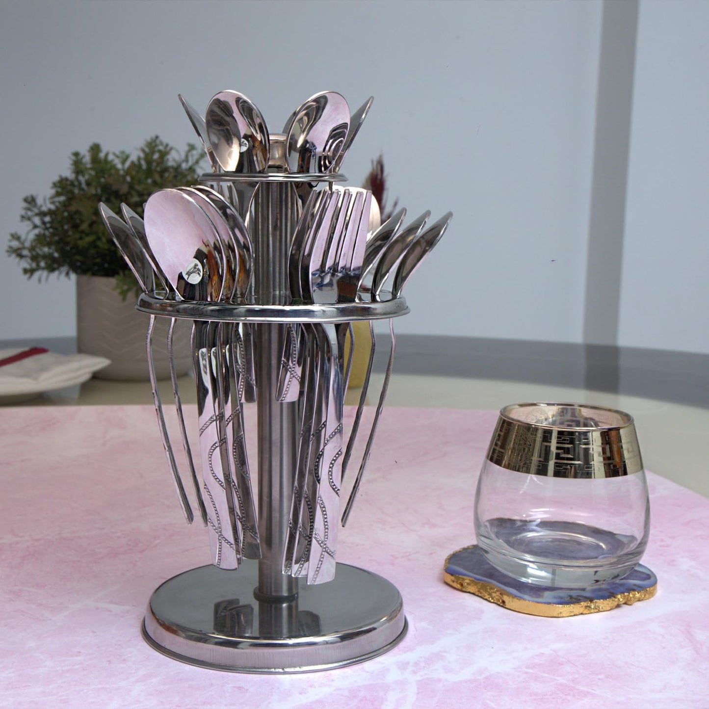 25pc Stainless Steel Beauty Cutlery | Spoons Forks Stand | Silver