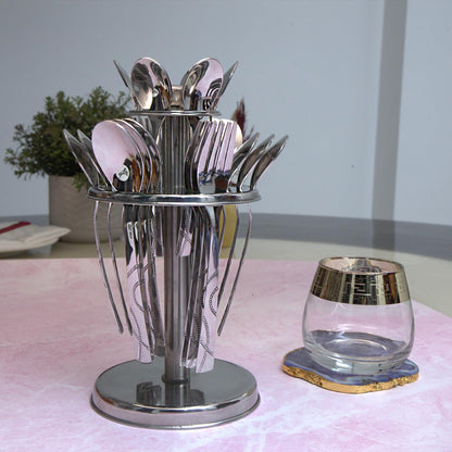 25pc Stainless Steel Beauty Cutlery | Spoons Forks Stand | Silver