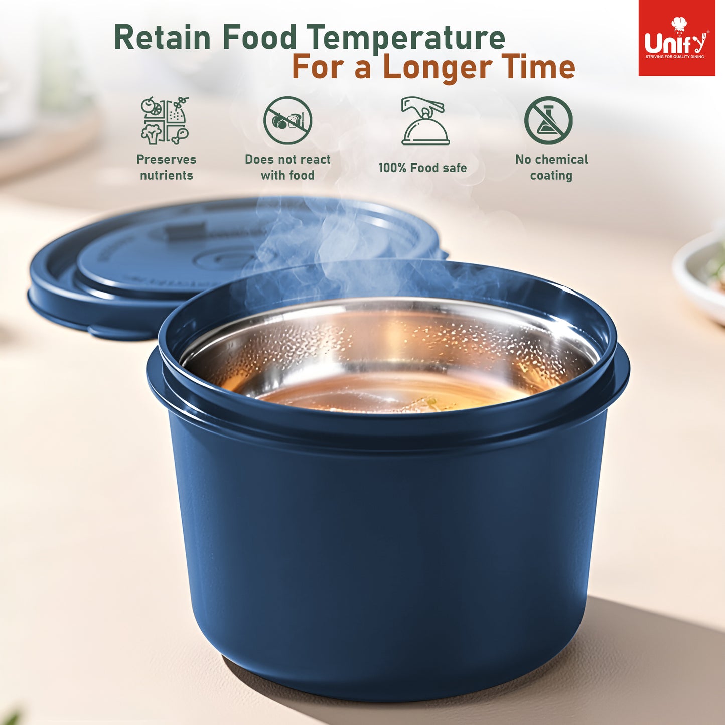 3 Pieces Stainless Steel Lunch Box | Microwave Safe Leak-Proof Food Storage Containers with Lids for Office, School, Kitchen (Blue, Capacity - 600ml, 400ml, 250ml)