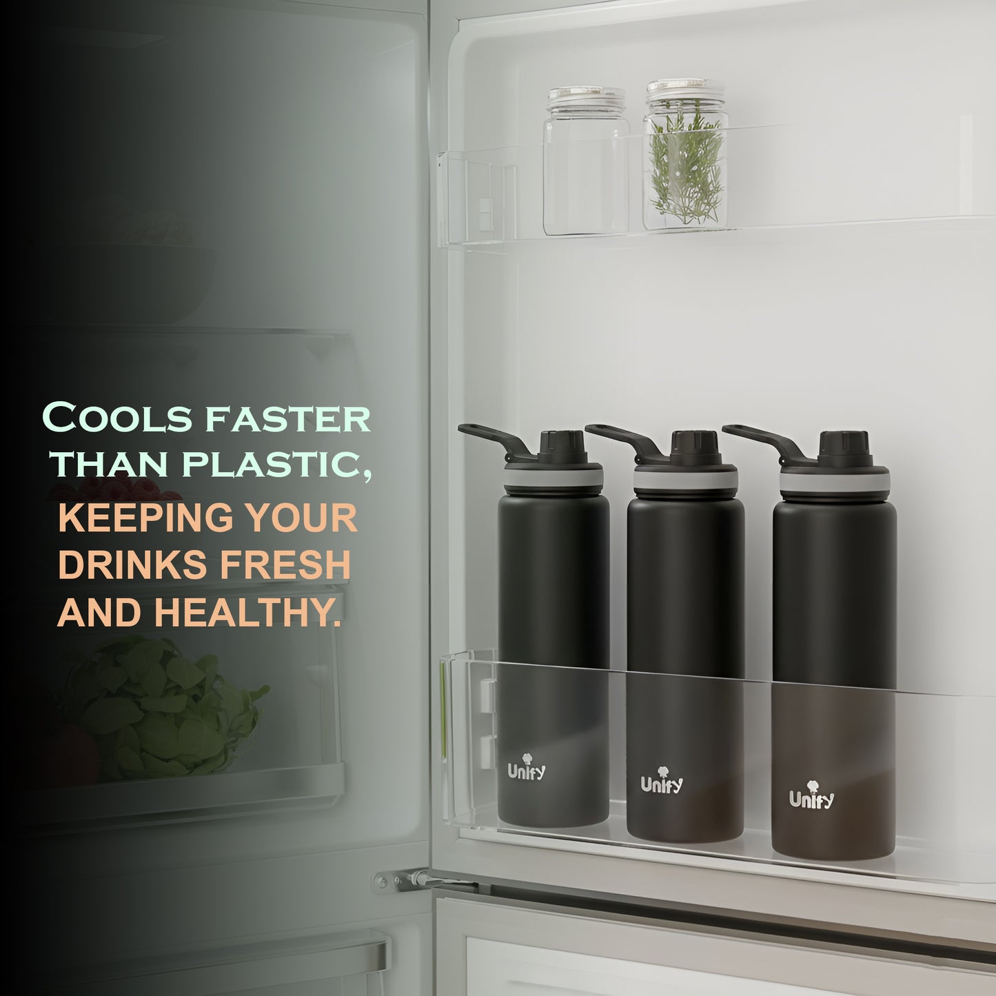 1 Piece Stainless Steel Sipper Bottle 1000ml | Leak Proof Single Wall Fridge Bottle | Easy to Carry Handle for Gym, Office, School, Travel & Trekking | Slim Design (Black, 25.5cm)