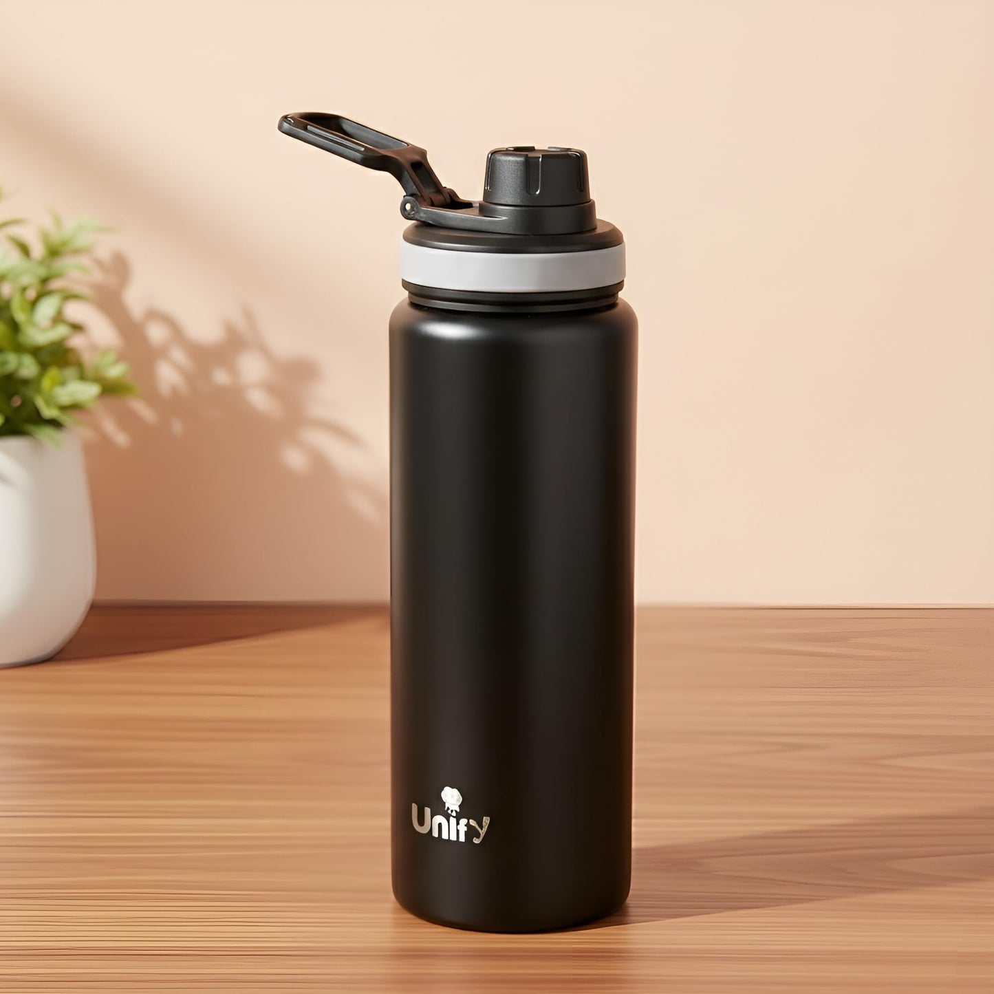 1 Piece Stainless Steel Sipper Bottle 1000ml | Leak Proof Single Wall Fridge Bottle | Easy to Carry Handle for Gym, Office, School, Travel & Trekking | Slim Design (Black, 25.5cm)