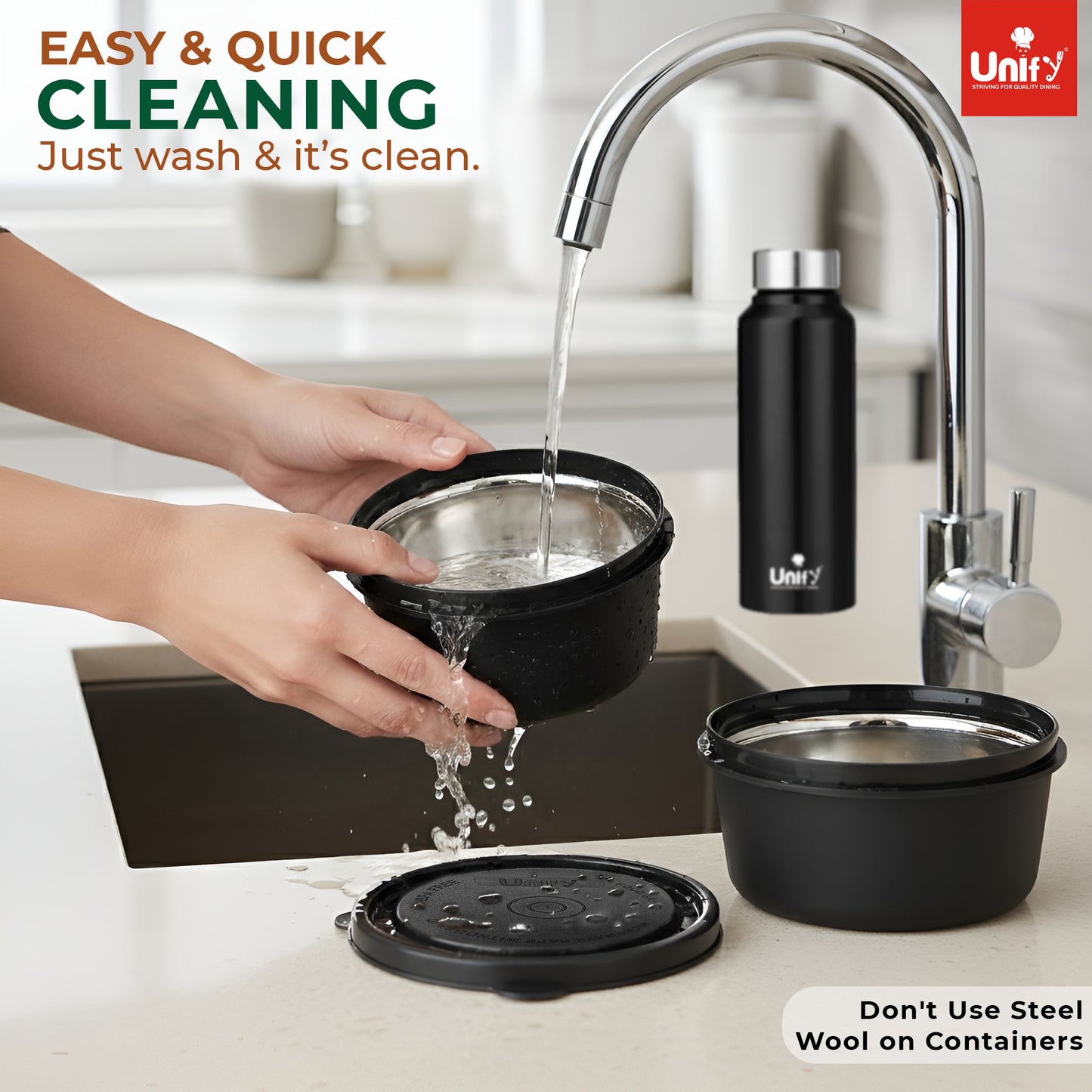 MealMate Lunch Box with 3 Microwave Safe Inner Steel Containers (500ml, 350ml, 200ml), 130ml Plastic Chutney Dabba, Water Bottle 750ml & Spoon | Office Tiffin with Insulated Bag, Black