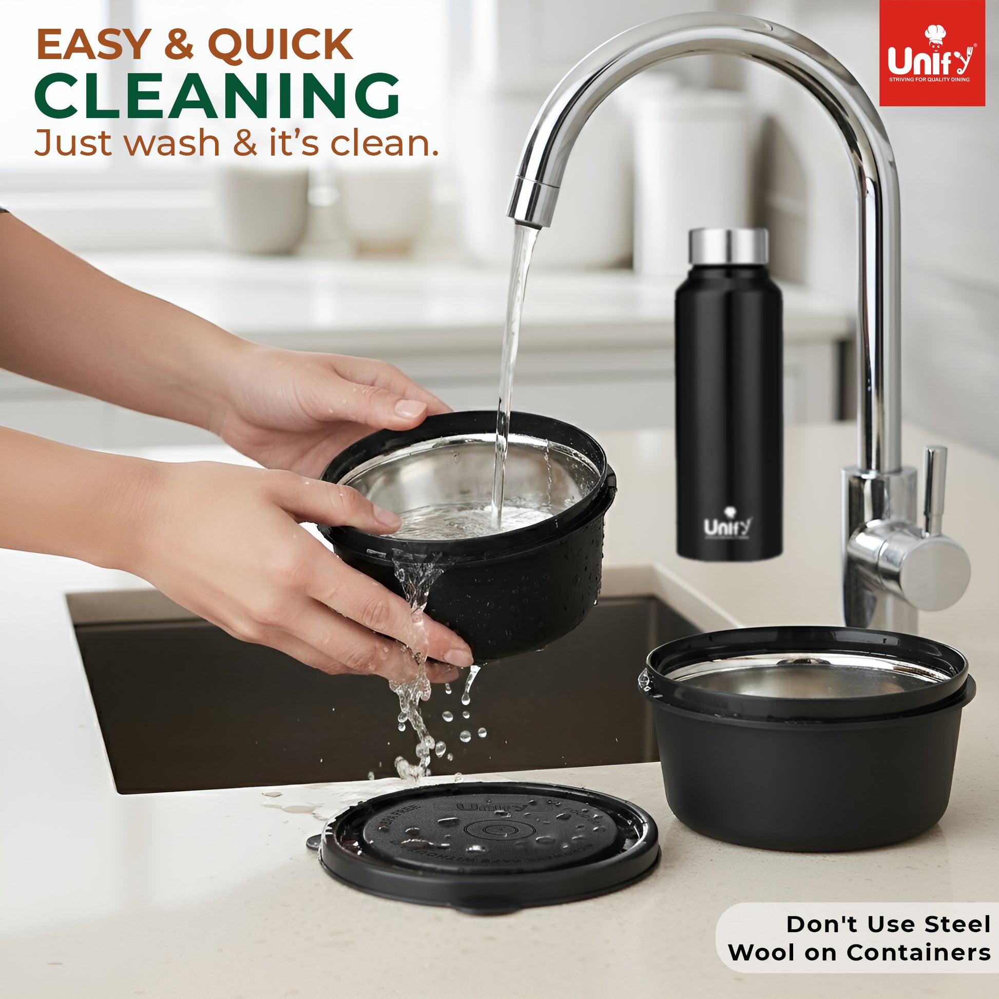 MealMate Lunch Box with 3 Microwave Safe Inner Steel Containers (500ml, 350ml, 200ml), 130ml Plastic Chutney Dabba, Water Bottle 750ml & Spoon | Office Tiffin with Insulated Bag, Black