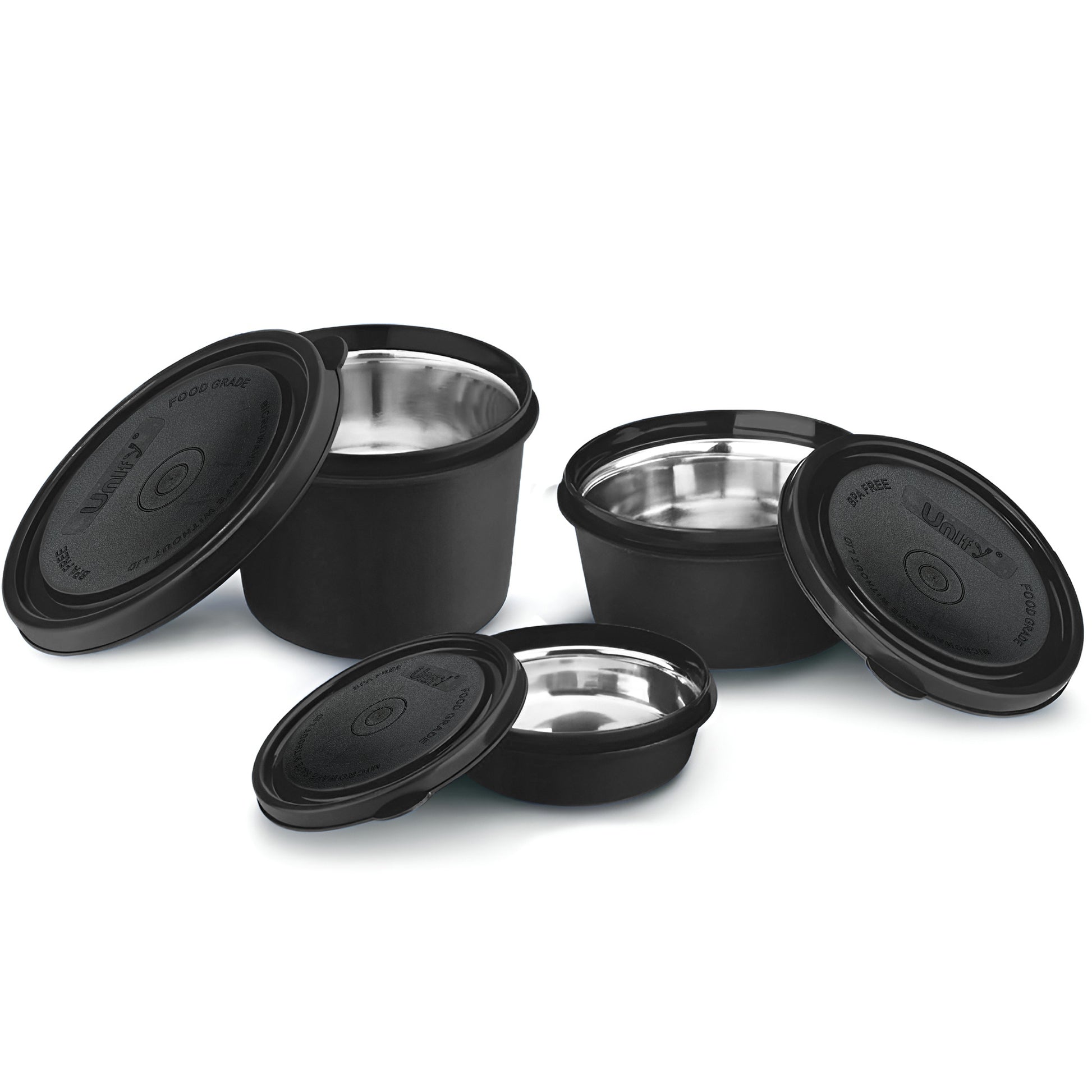 3 Pieces Stainless Steel Lunch Box | Microwave Safe Leak-Proof Food Storage Containers with Lids for Office, School, Kitchen (Black, Capacity - 600ml, 400ml, 250ml)