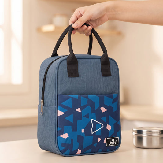 Unify Insulated Lunch Bag Thermal Meal Carrier for Office School Travel Food Storage Cooler Case Men Women Reusable Box Zipper Closure Carry Handles Blue (5 LTR)