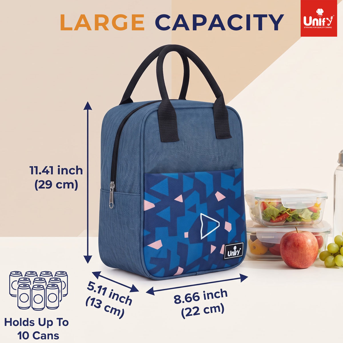 Unify Insulated Lunch Bag Thermal Meal Carrier for Office School Travel Food Storage Cooler Case Men Women Reusable Box Zipper Closure Carry Handles Blue (5 LTR)