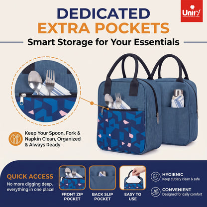 Unify Insulated Lunch Bag Thermal Meal Carrier for Office School Travel Food Storage Cooler Case Men Women Reusable Box Zipper Closure Carry Handles Blue (5 LTR)