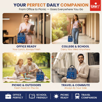 Unify Insulated Lunch Bag Thermal Meal Carrier for Office School Travel Food Storage Cooler Case Men Women Reusable Box Zipper Closure Carry Handles Blue (5 LTR)
