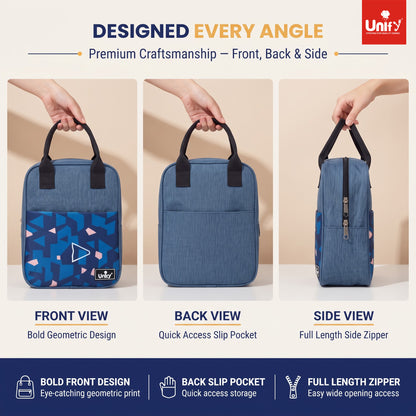 Unify Insulated Lunch Bag Thermal Meal Carrier for Office School Travel Food Storage Cooler Case Men Women Reusable Box Zipper Closure Carry Handles Blue (5 LTR)