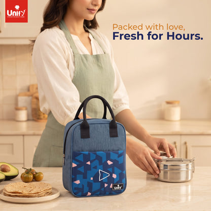 Unify Insulated Lunch Bag Thermal Meal Carrier for Office School Travel Food Storage Cooler Case Men Women Reusable Box Zipper Closure Carry Handles Blue (5 LTR)