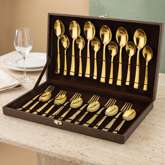 Cutlery Set | 24pc | Stainless Steel | Golden | Premium