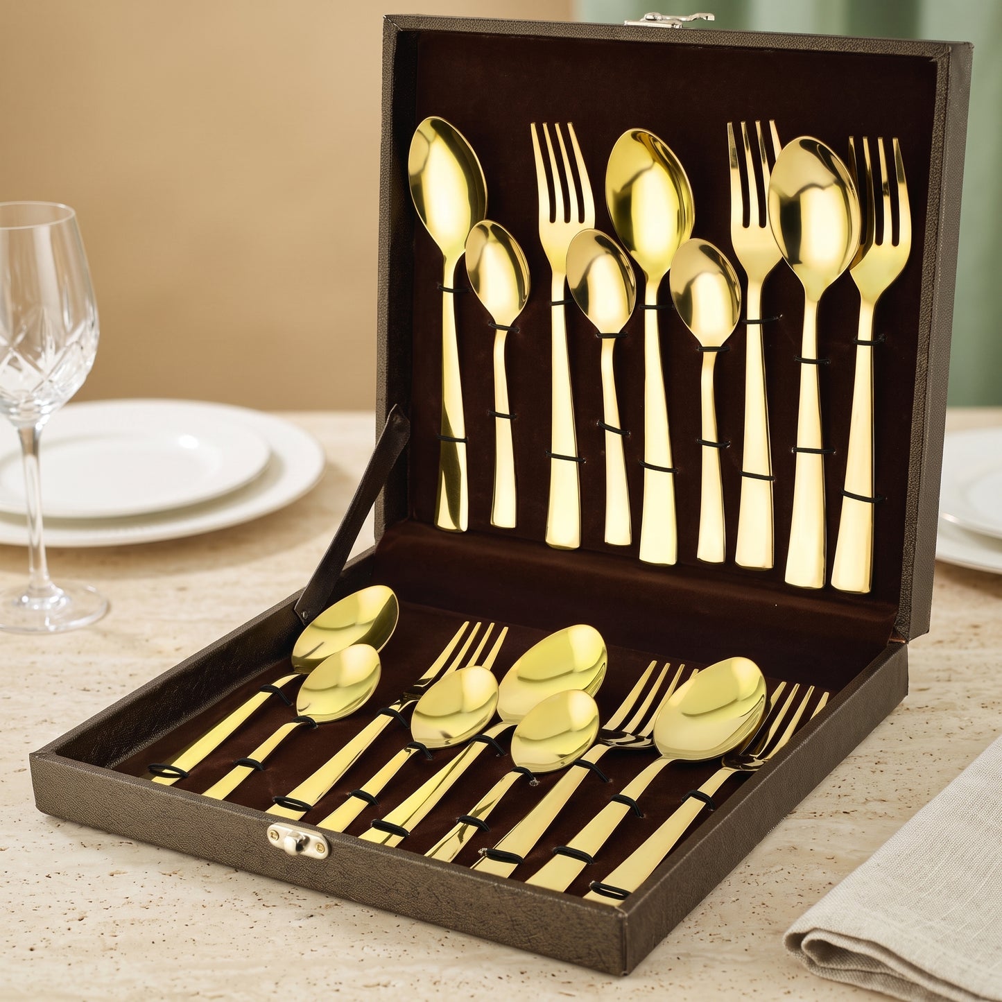 Cutlery Set | 18pc | Stainless Steel | Golden | Elegant