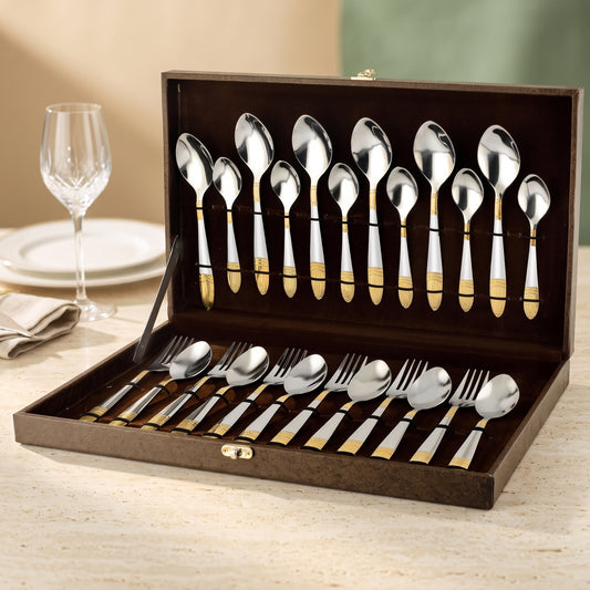 Cutlery Set | 24pc | Stainless Steel | Golden | Ivory