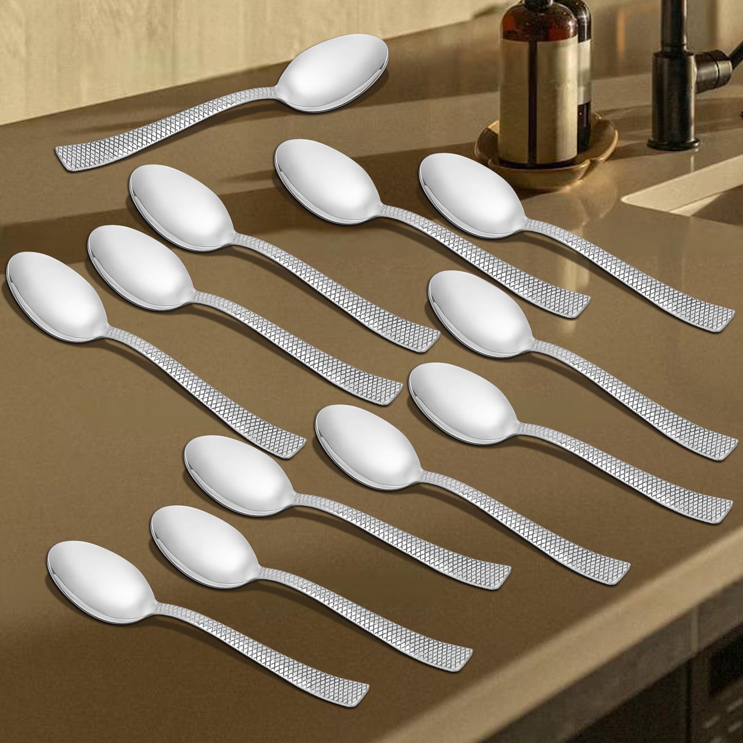 12 Pcs Stainless Steel Dinner Spoon Set with Zig Zag Design for Home & Kitchen