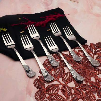 6-Piece Stainless Steel Forks Set | 16cm Premium Silver Dining Cutlery, Imperial Design, Luxury Tableware for Home & Kitchen