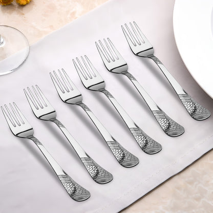 6-Piece Stainless Steel Forks Set | 16cm Premium Silver Dining Cutlery, Imperial Design, Luxury Tableware for Home & Kitchen