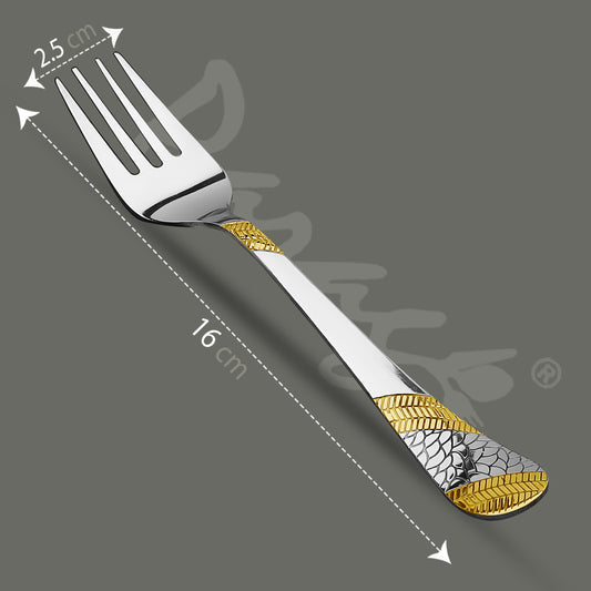 6-Piece Stainless Steel 24K Gold Dinner Forks | 16cm Premium Cutlery, Imperial Design, Luxury Tableware for Home & Kitchen