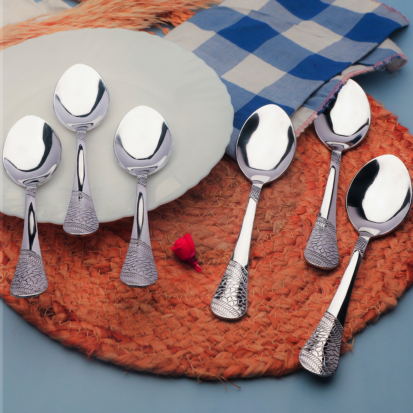 6-Piece Stainless Steel Dinner Spoon Set | 16cm Premium Spoons, Luxury Tableware & Housewarming Gift (Silver, Imperial Design)