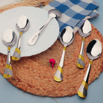 6-Piece Stainless Steel 24K Gold Spoon Set | 16cm Premium Spoons, Luxury Tableware & Housewarming Gift, Imperial Design
