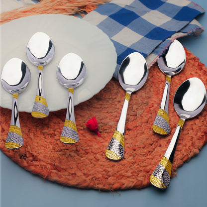6-Piece Stainless Steel 24K Gold Spoon Set | 16cm Premium Spoons, Luxury Tableware & Housewarming Gift, Imperial Design