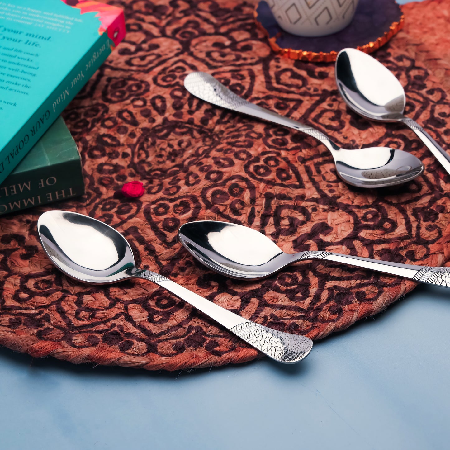 6-Piece Stainless Steel Dinner Spoon Set | 16cm Premium Spoons, Luxury Tableware & Housewarming Gift (Silver, Imperial Design)