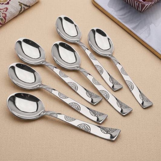 Dinner Spoon Set | 15.5cm, 6 pcs | Stainless Steel | Silver | Moonpress Design