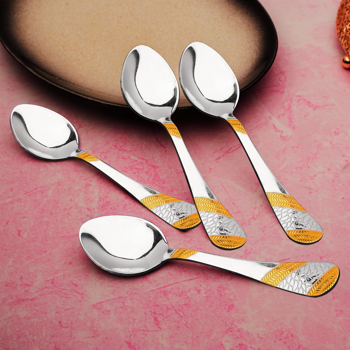 6-Piece Stainless Steel 24K Gold Spoon Set | 16cm Premium Spoons, Luxury Tableware & Housewarming Gift, Imperial Design