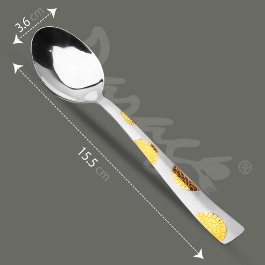 6-Piece Stainless Steel Dinner Spoon Set | 15.5cm Premium Spoons, Luxury Tableware & Gift (Silver), Moonpress Design