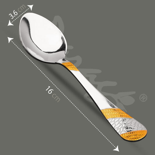 6-Piece Stainless Steel 24K Gold Spoon Set | 16cm Premium Spoons, Luxury Tableware & Housewarming Gift, Imperial Design