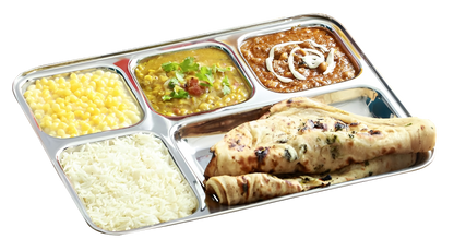 6pc Stainless Steel 5-Compartment Thali | Dinner Plate | Silver