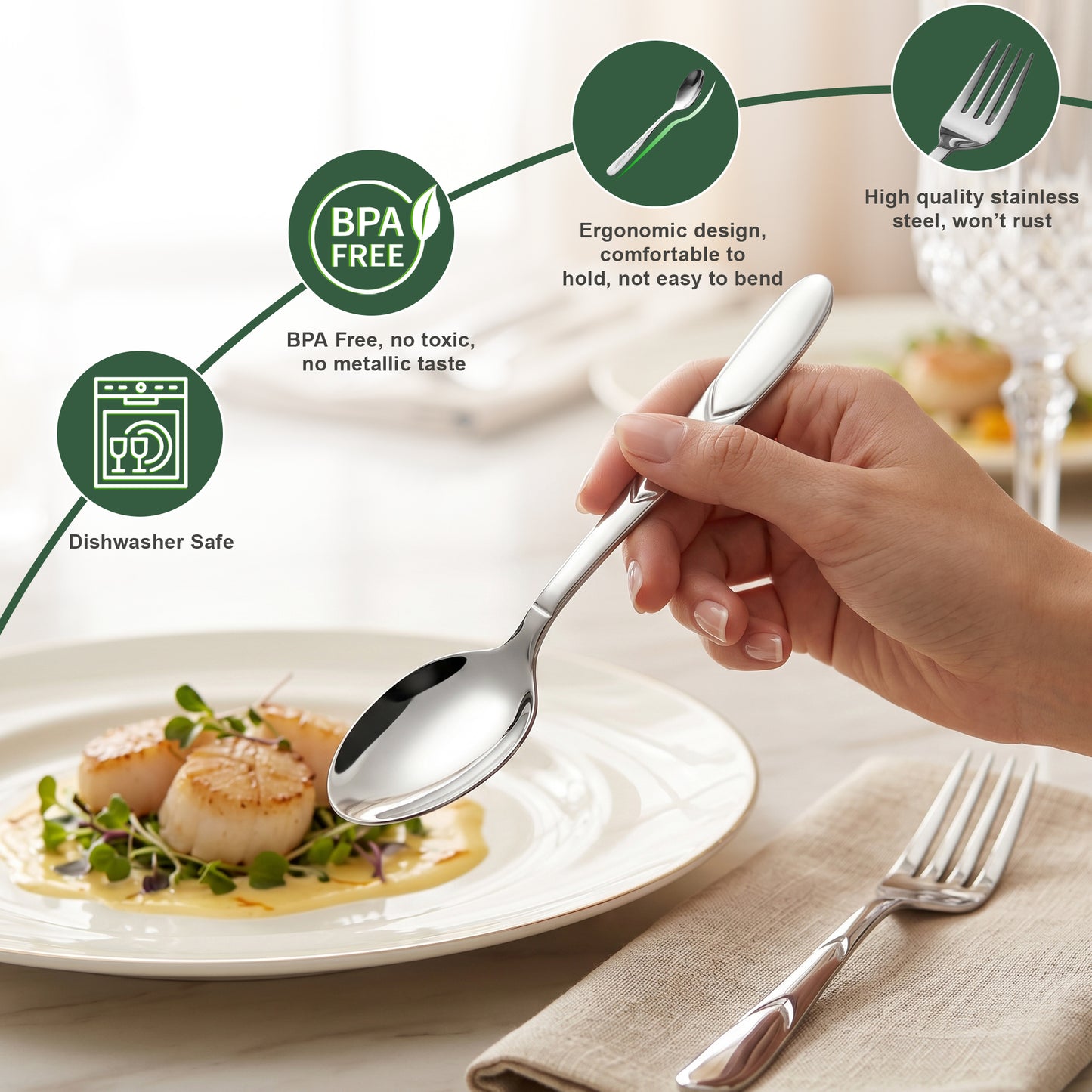 Cutlery Set | 25pc | Stainless Steel | Silver | Blossom