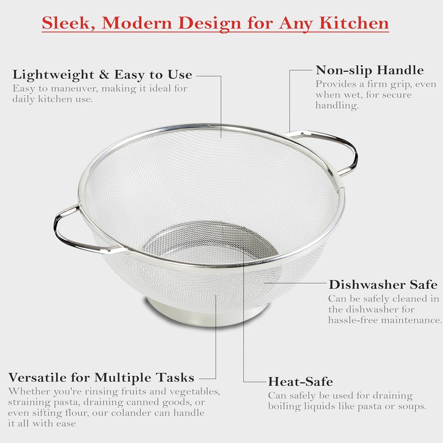 Stainless Steel Multipurpose Colander Basket for Washing Rice, Fruits, Vegetables, Grains, Strainer Drainer Bowl with Handle, Kitchen Gadgets, Diameter 28 cm (Size-11, Silver)