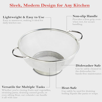 Stainless Steel Multipurpose Colander Basket for Washing Rice, Fruits, Vegetables, Grains, Strainer Drainer Bowl with Handle, Kitchen Gadgets, Diameter 28 cm (Size-11, Silver)