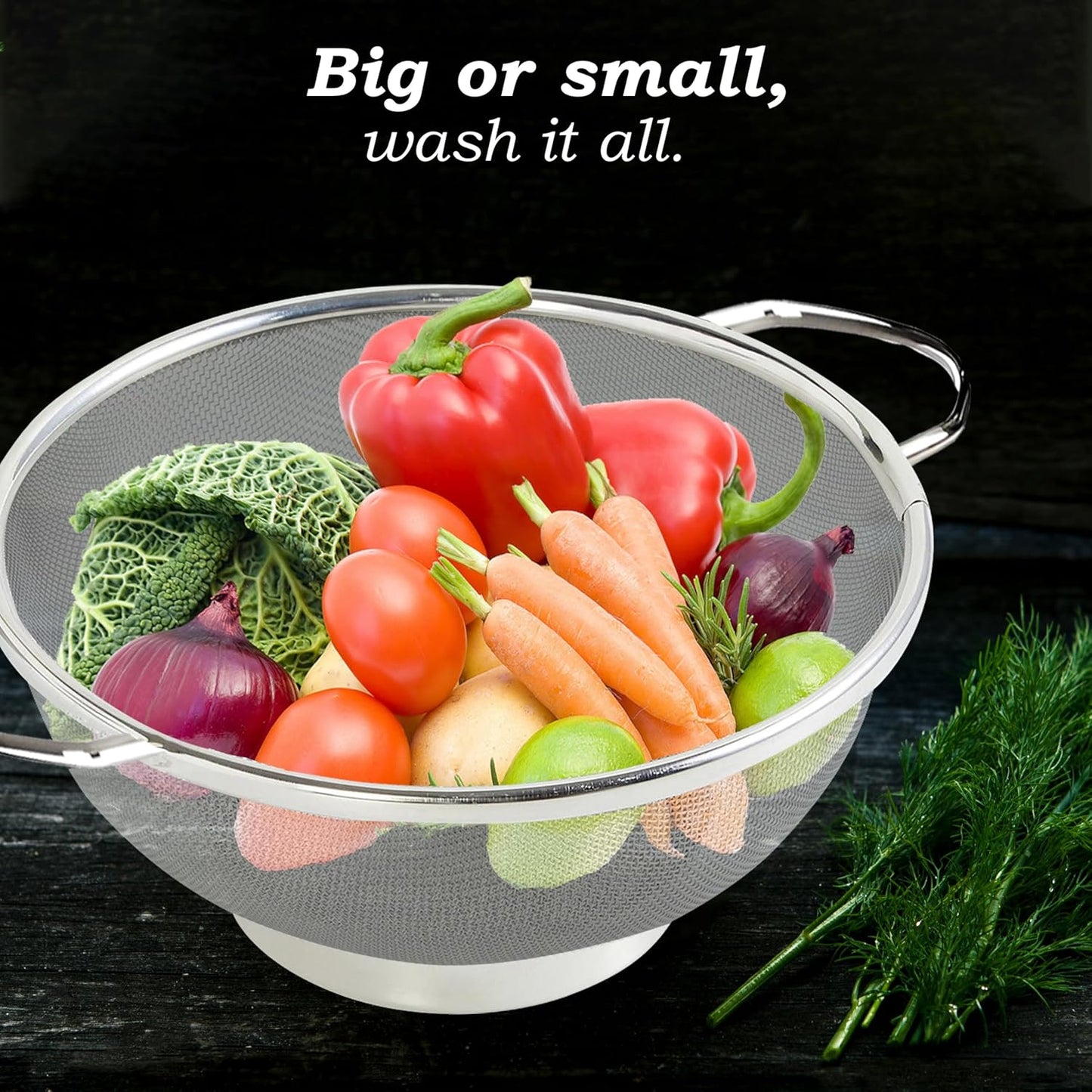 Stainless Steel Multipurpose Colander Basket | 25cm Strainer & Drainer Bowl with Handle - Ideal for Washing Rice, Fruits, Vegetables & Grains