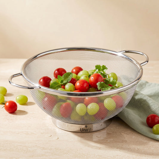 Stainless Steel Multipurpose Colander Basket | 25cm Strainer & Drainer Bowl with Handle - Ideal for Washing Rice, Fruits, Vegetables & Grains