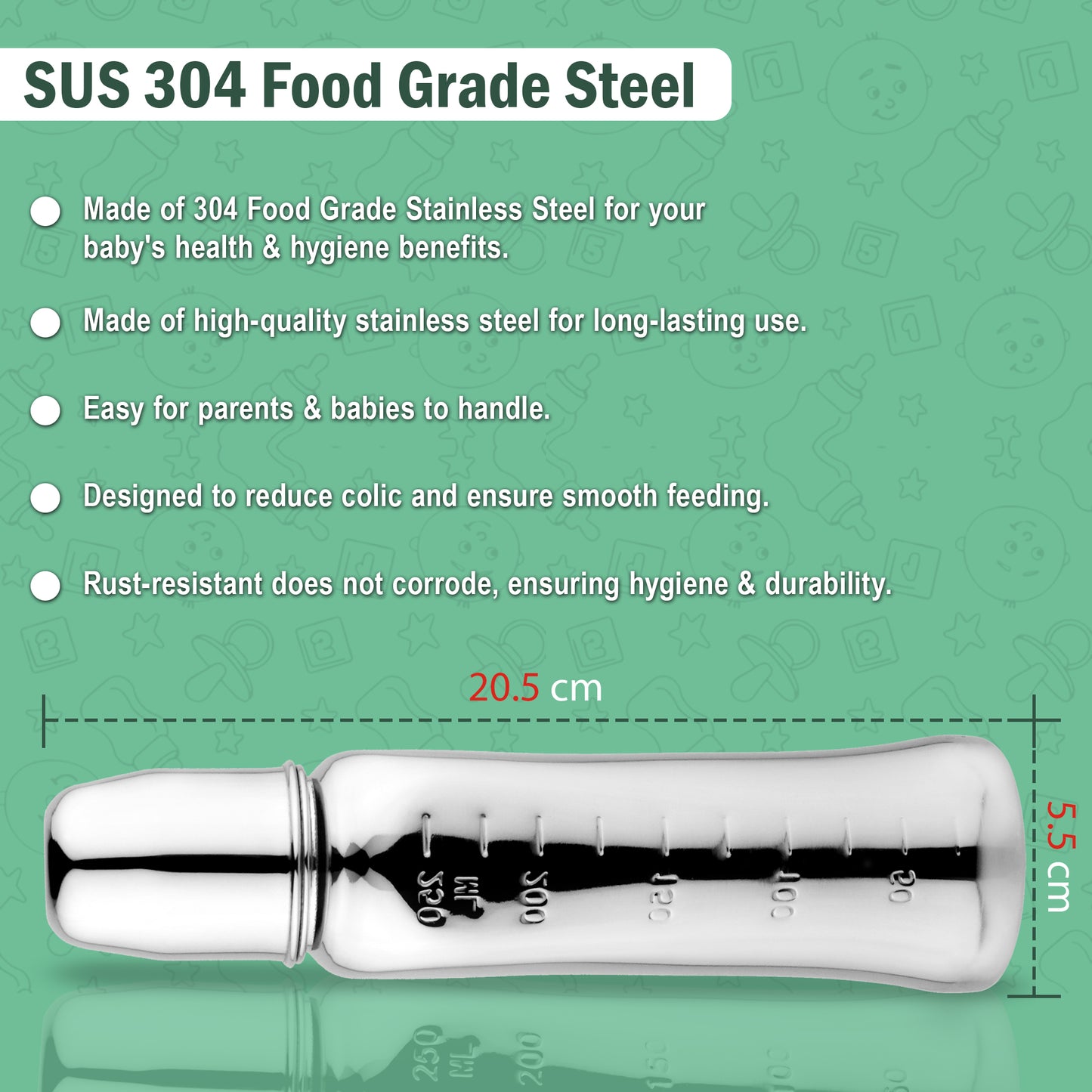 Stainless Steel Baby Feeding Bottle | 250ml BPA Free