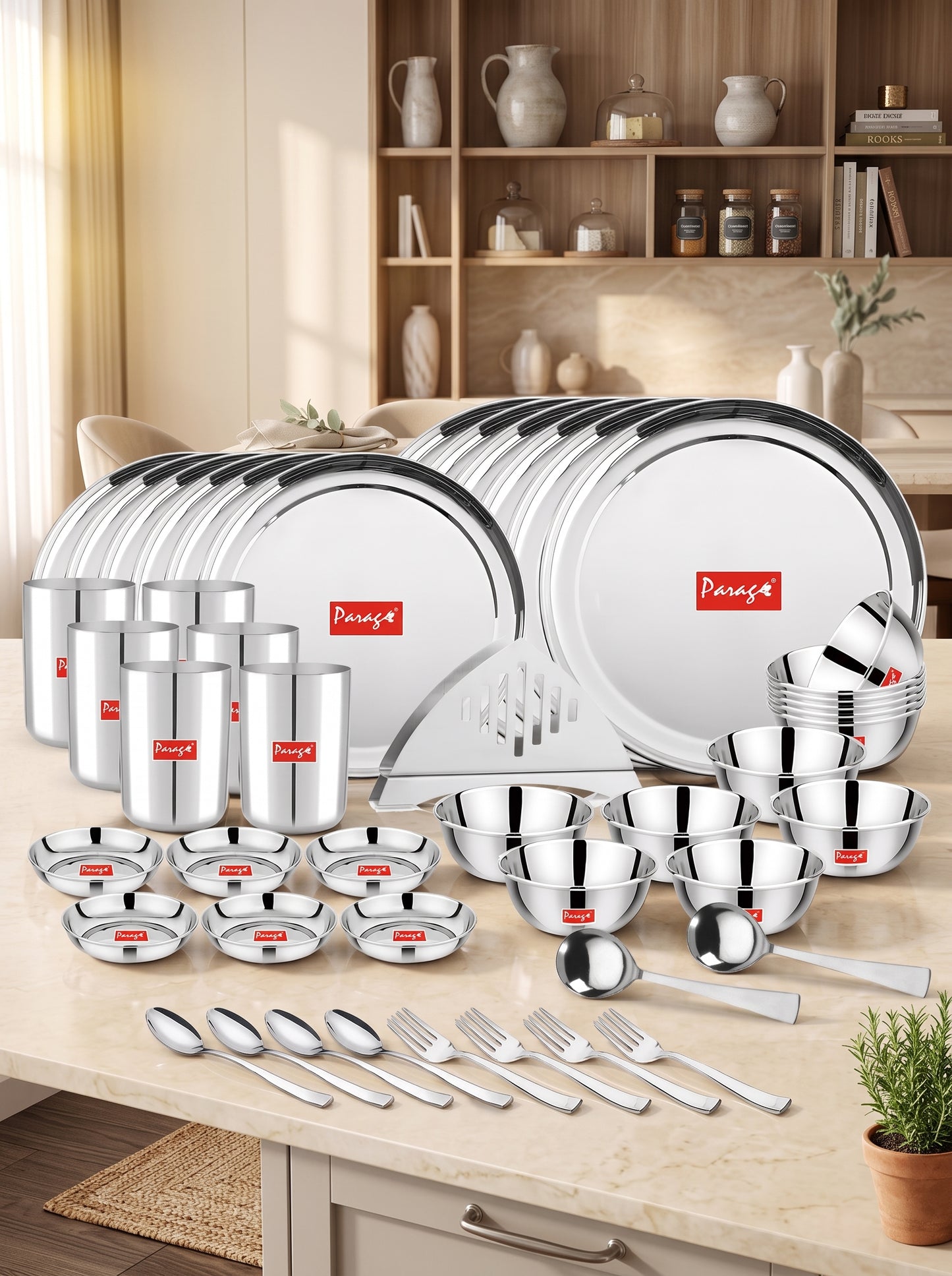 Dinner Set | 51pc | Stainless Steel | Silver | Heavy Gauge