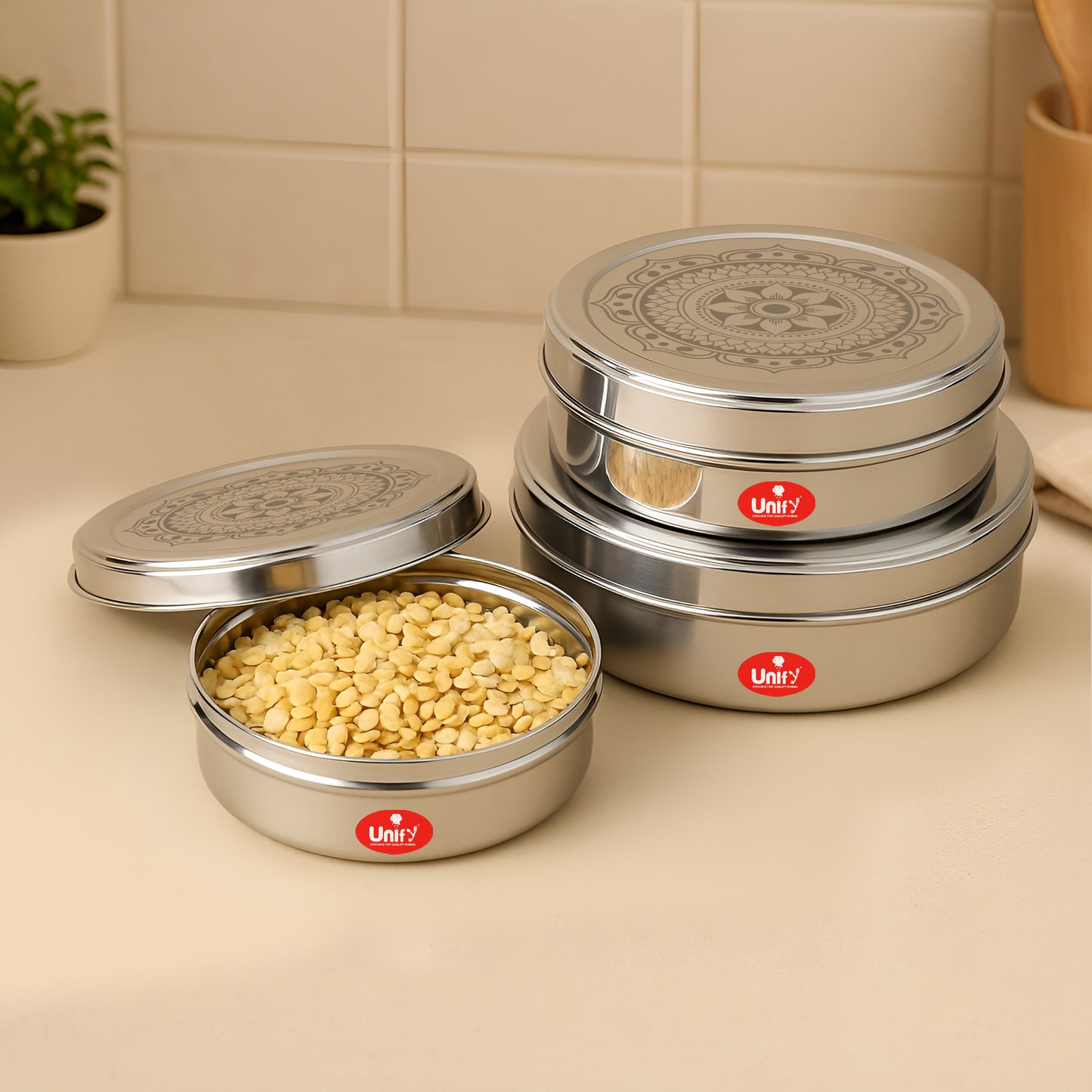 3-Piece Stainless Steel Chocolate & Storage Box | 700ML, 900ML & 1200ML Airtight Canisters - Ideal for Dry Fruits, Snacks, Masala, Sweets, Gift Box
