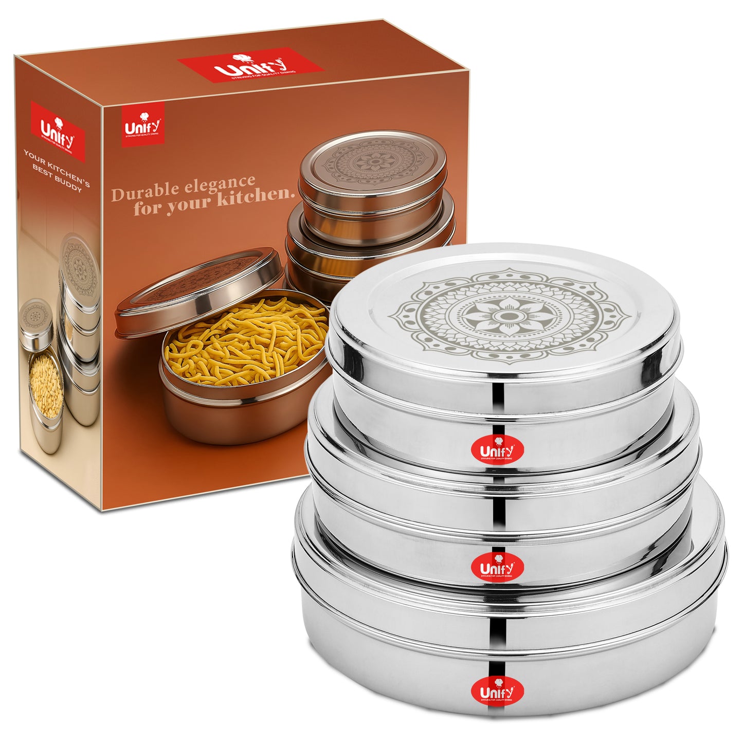 3-Piece Stainless Steel Chocolate & Storage Box | 700ML, 900ML & 1200ML Airtight Canisters - Ideal for Dry Fruits, Snacks, Masala, Sweets, Gift Box
