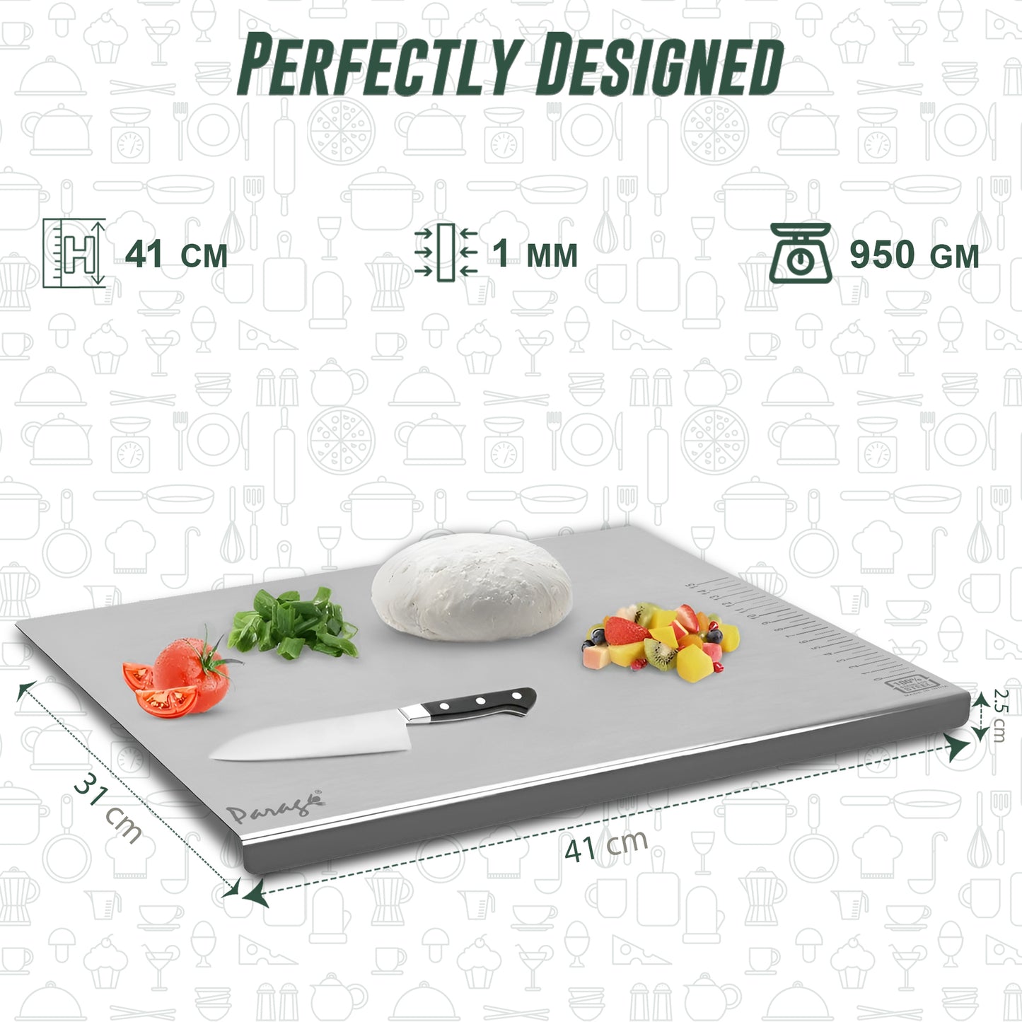 Stainless Steel Countertop Chopping Board - L-Shape 41x31 cm, Heavy Duty, Rust-Free, Kitchen & Professional Use