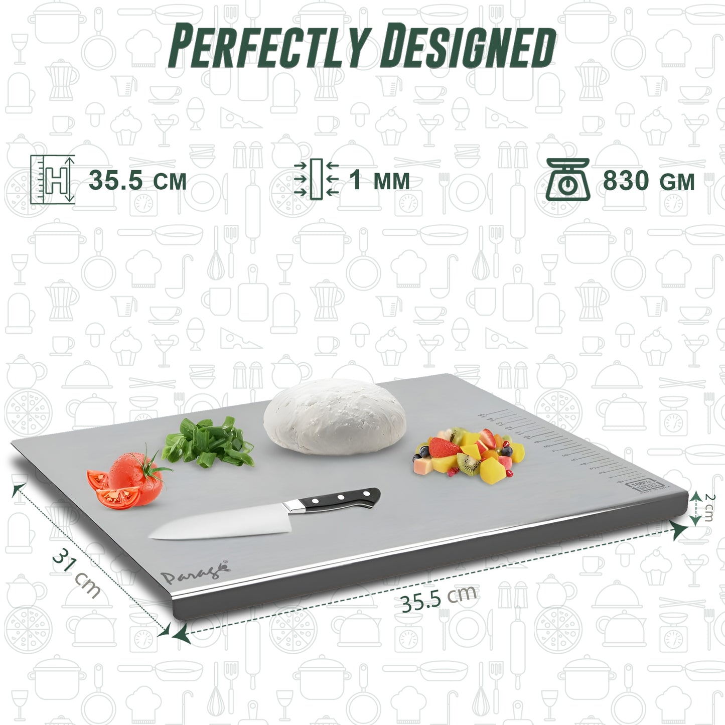 Stainless Steel Countertop Chopping Board - L-Shape, Medium 35.5x31 cm, Heavy Duty