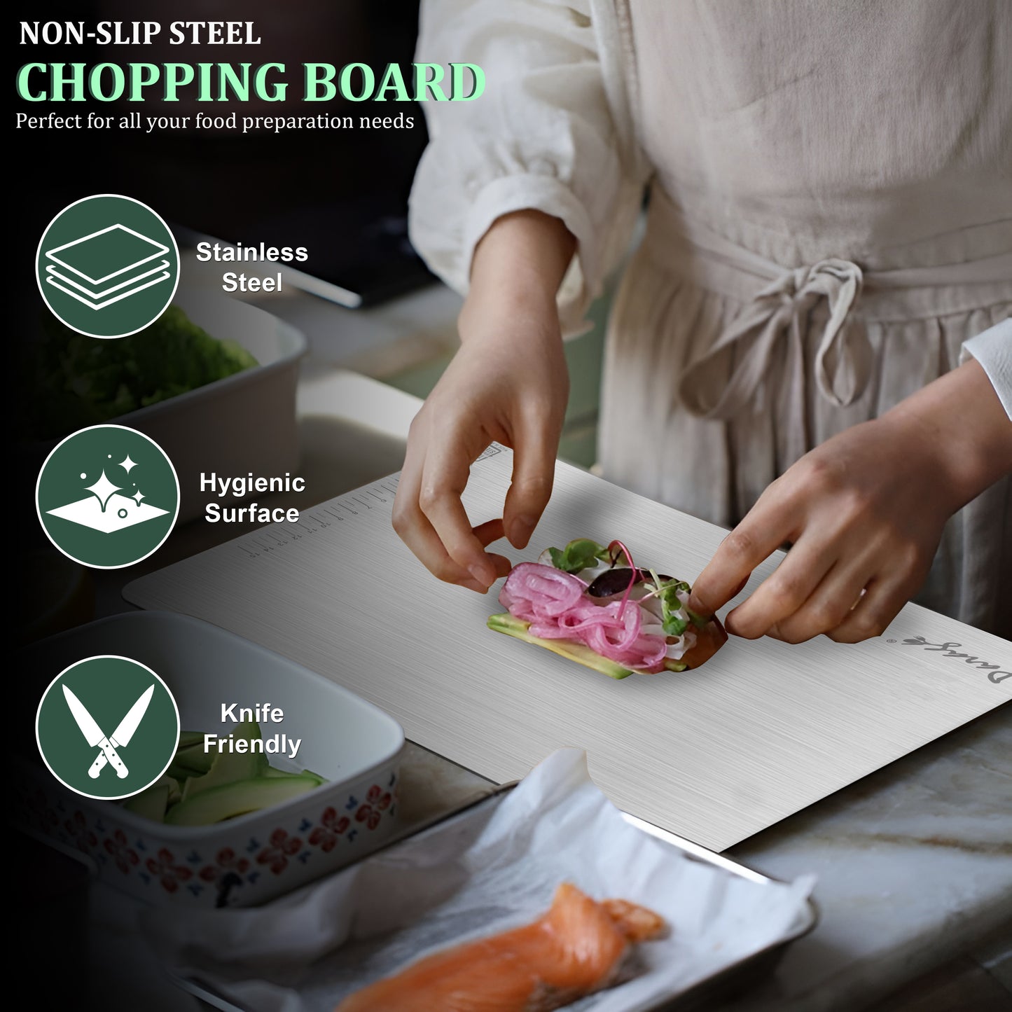 Stainless Steel Countertop Chopping Board - L-Shape, Medium 35.5x31 cm, Heavy Duty