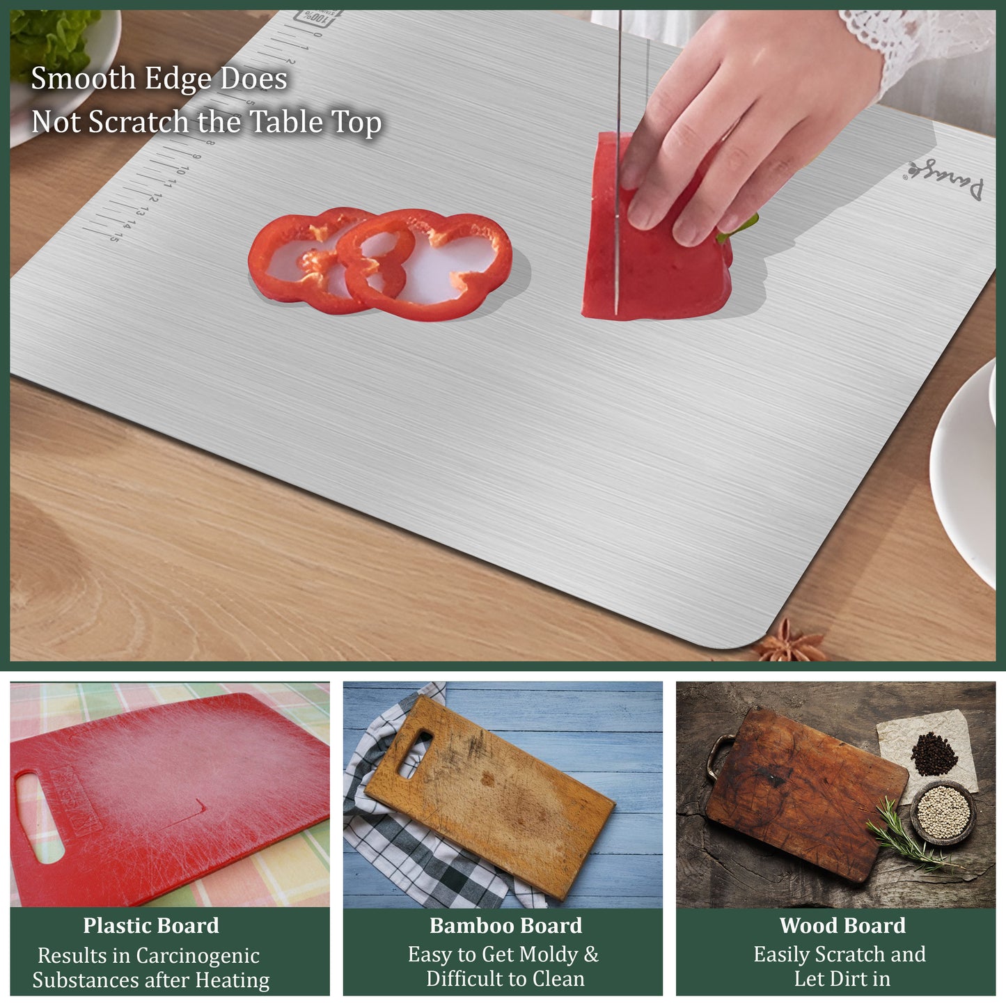 Stainless Steel Countertop Chopping Board - L-Shape, Medium 35.5x31 cm, Heavy Duty