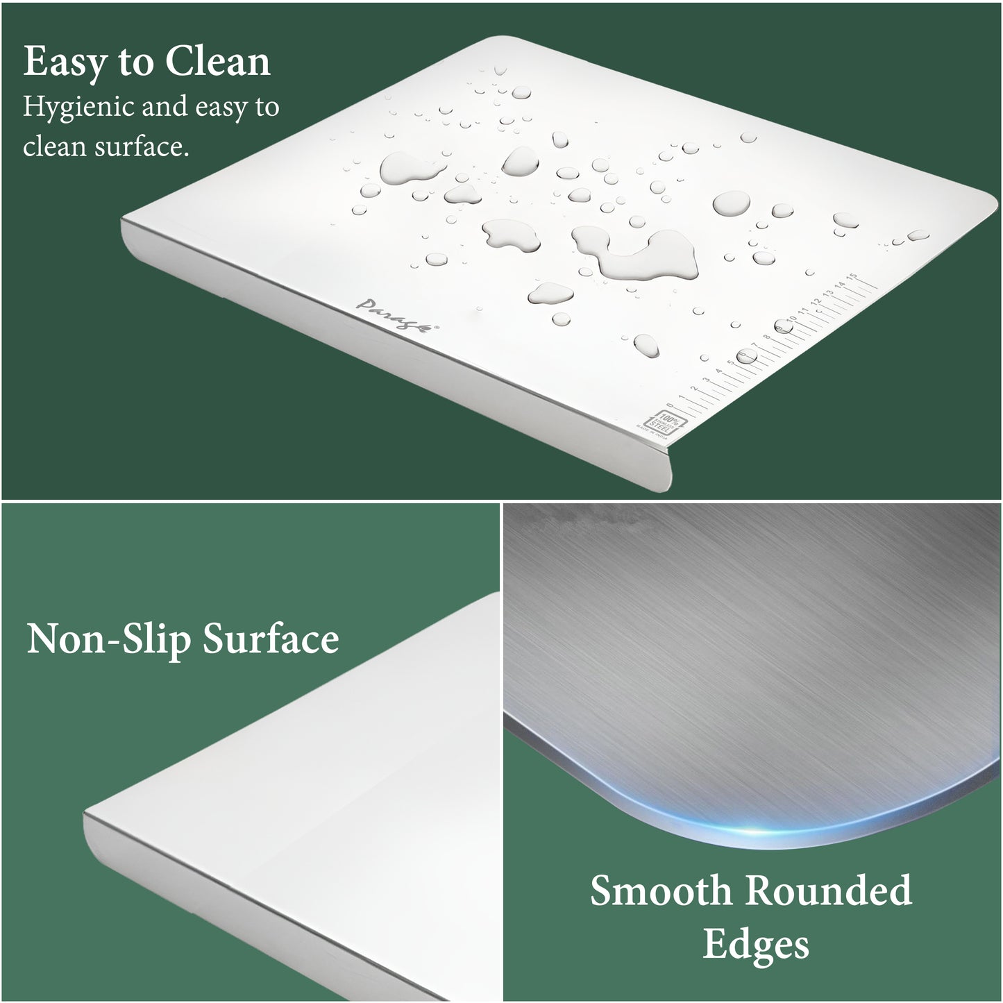 Stainless Steel Countertop Chopping Board - L-Shape, Medium 35.5x31 cm, Heavy Duty