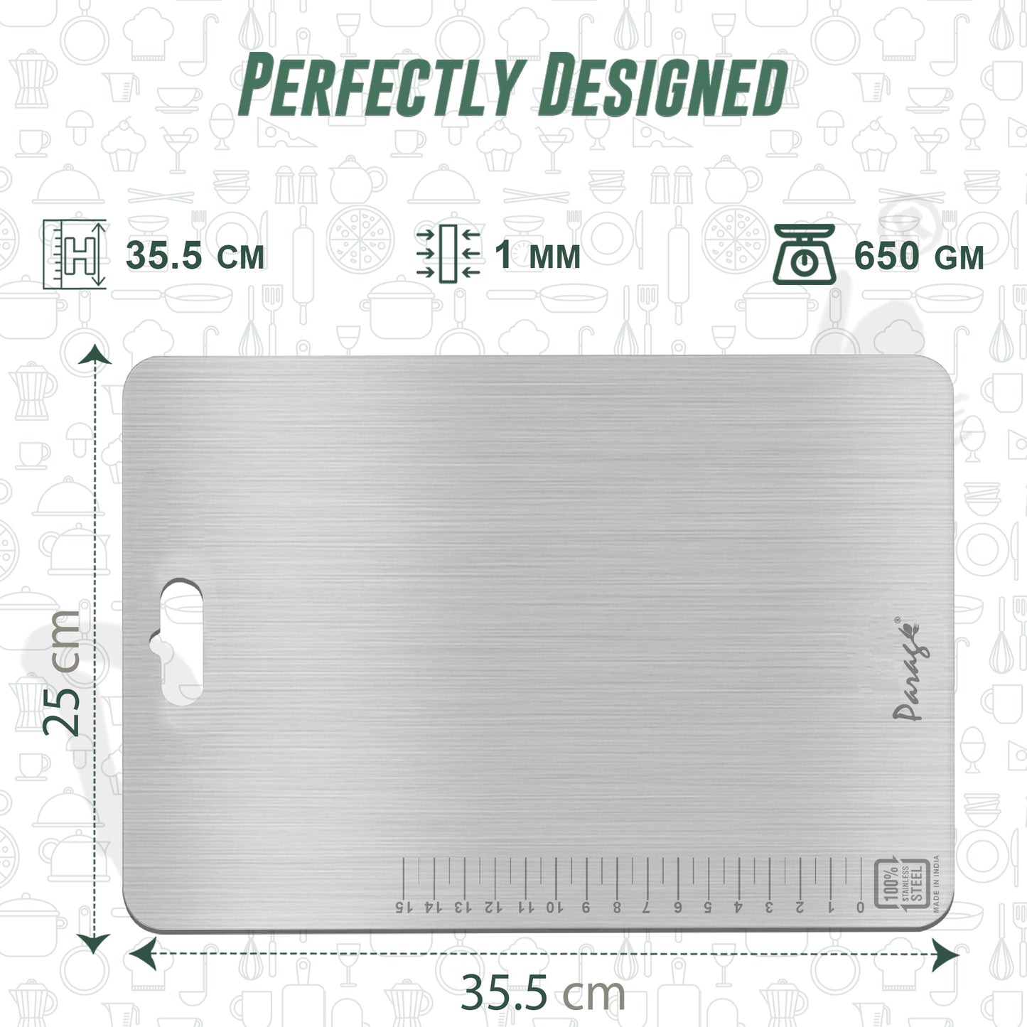 Premium Stainless Steel Chopping Board - Large 35.5x25 cm, Heavy Duty & Rust-Free