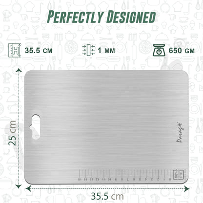 Premium Stainless Steel Chopping Board - Large 35.5x25 cm, Heavy Duty & Rust-Free