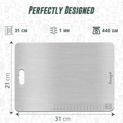Premium Stainless Steel Chopping Board - Medium 31x21 cm, Heavy Duty, Rust-Free, Kitchen & Professional Use