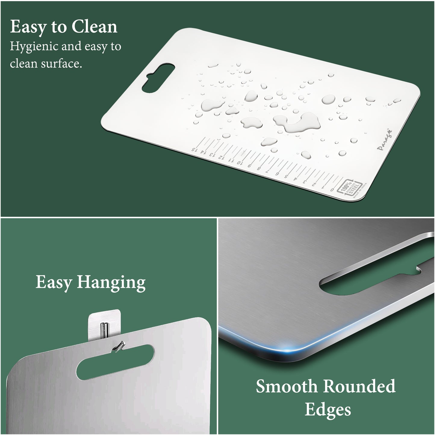 Premium Stainless Steel Chopping Board - Medium 31x21 cm, Heavy Duty, Rust-Free, Kitchen & Professional Use